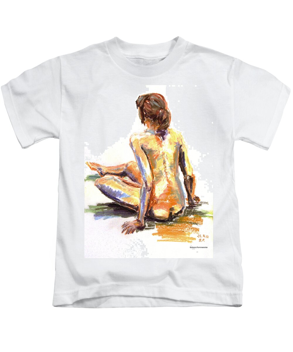 Barbara Pommerenke Kids T-Shirt featuring the drawing Nude 22-05-12-3 by Barbara Pommerenke