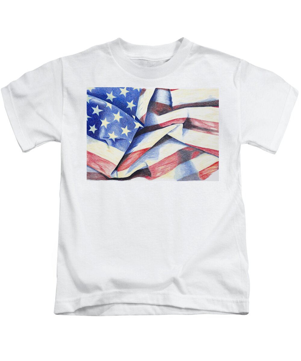 American Flag Kids T-Shirt featuring the drawing Old Glory by Garry McMichael