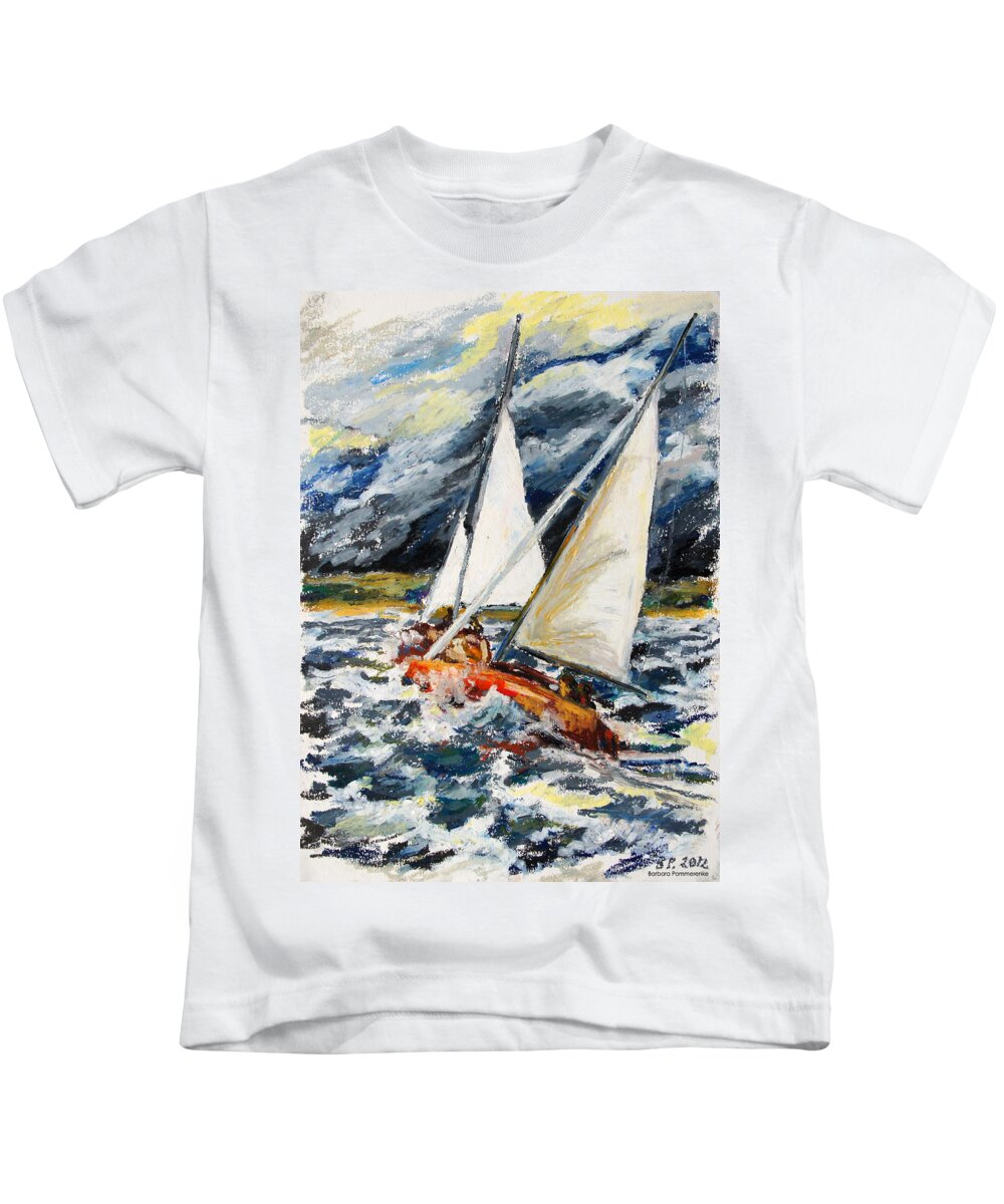 Boat Kids T-Shirt featuring the pastel Stormy Way Home by Barbara Pommerenke