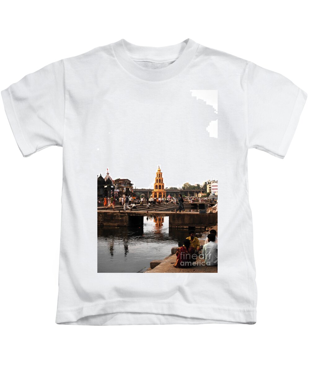 Village Kids T-Shirt featuring the photograph temple and the river in India by Sumit Mehndiratta