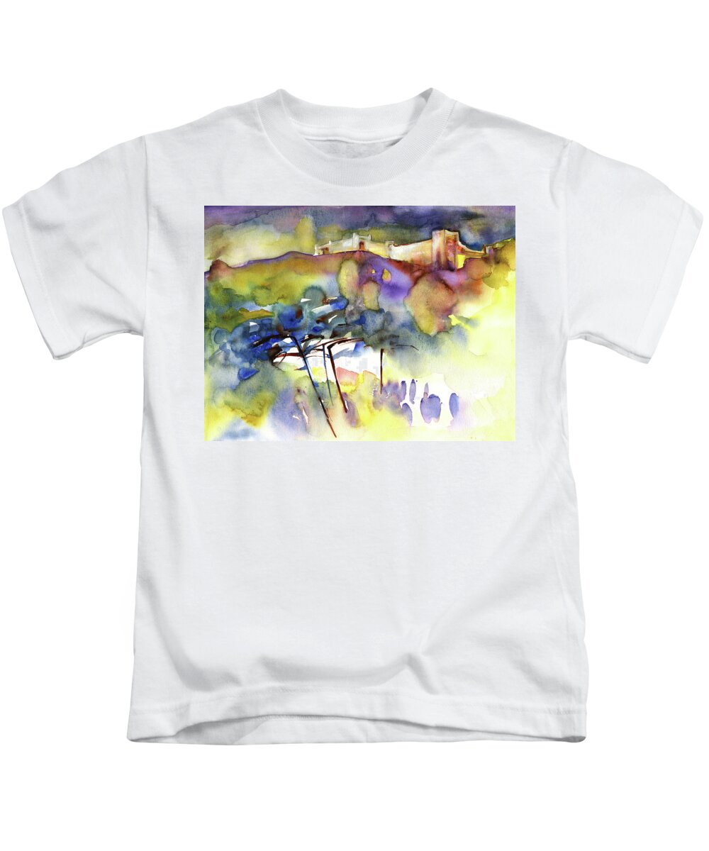 Landscapes Kids T-Shirt featuring the painting The Castle on Planet Goodaboom by Miki De Goodaboom