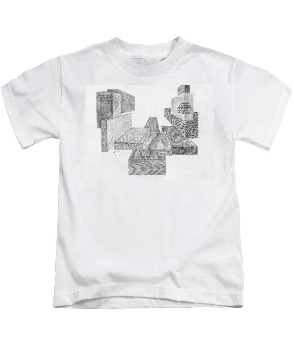 Wood Kids T-Shirt featuring the drawing Timber and Stone by Frank SantAgata
