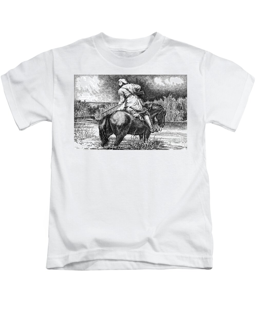 Jim Bridger Kids T-Shirt featuring the drawing Trapper's Last Shot by Gordon Punt