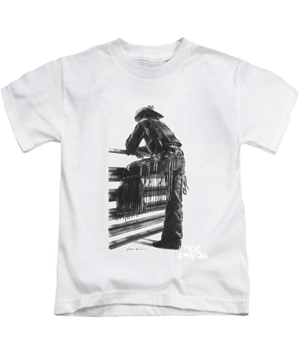 Man Kids T-Shirt featuring the drawing Waiting by Marianne NANA Betts