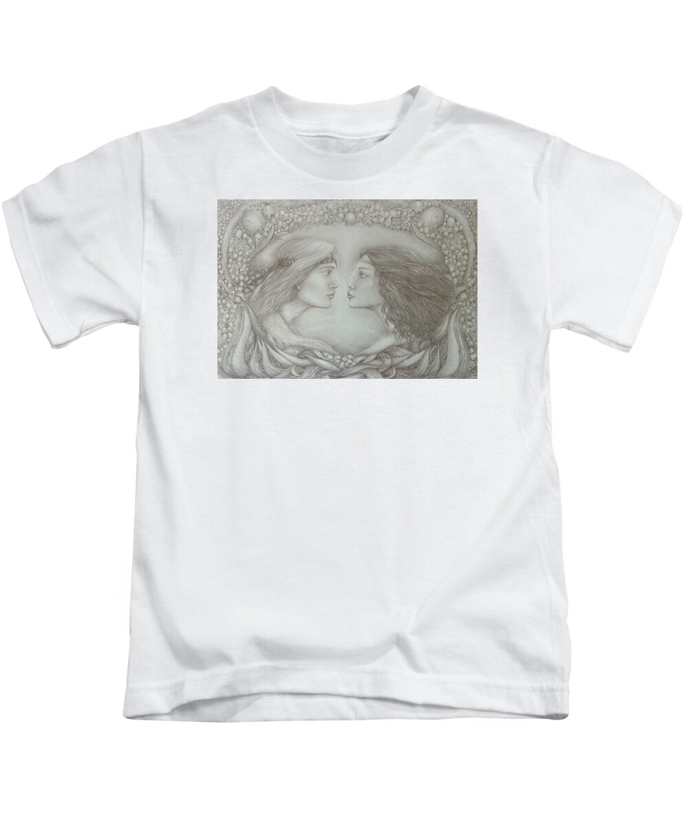 Love Kids T-Shirt featuring the drawing Spring Lovers With Snowdrops by Rita Fetisov