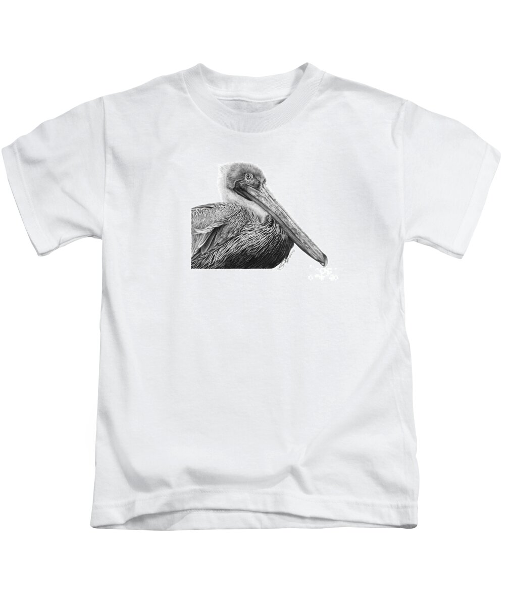 Pelican Kids T-Shirt featuring the drawing 047 - Sinbad the Pelican by Abbey Noelle