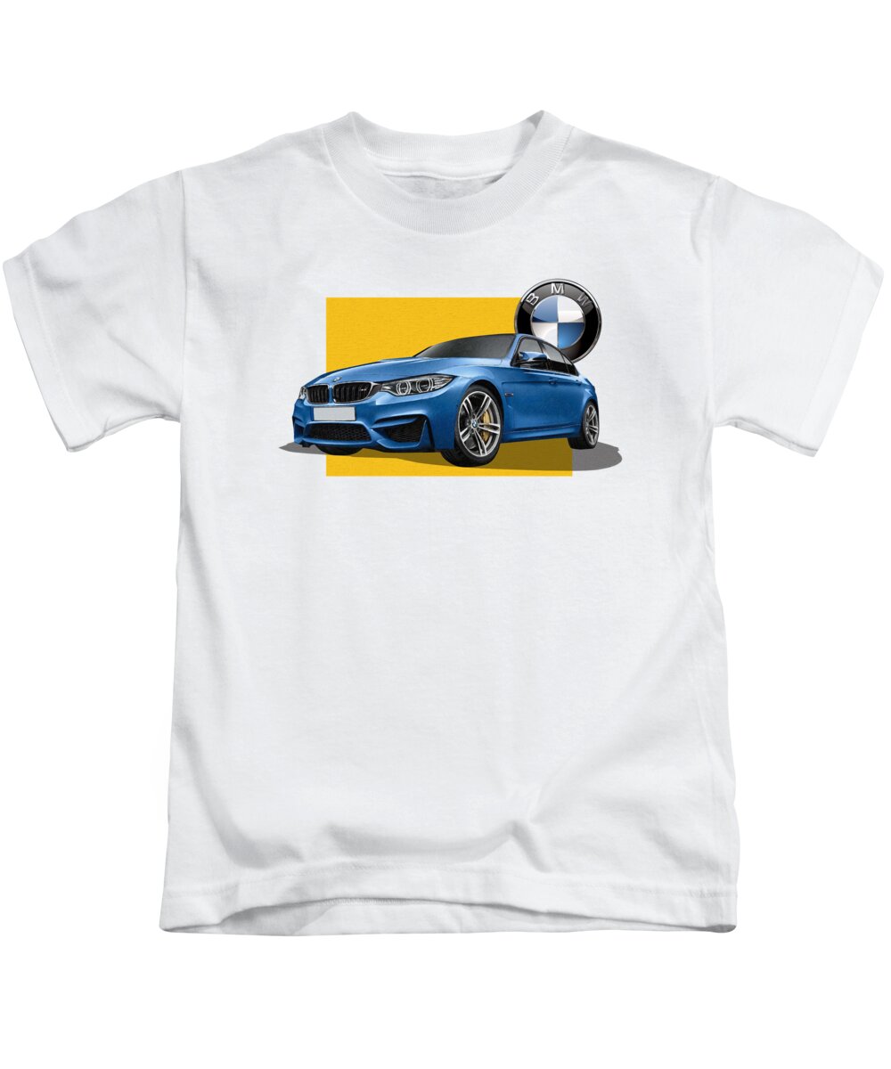bmw Collection By Serge Averbukh Kids T-Shirt featuring the photograph 2016 B M W M 3 Sedan with 3 D Badge #1 by Serge Averbukh
