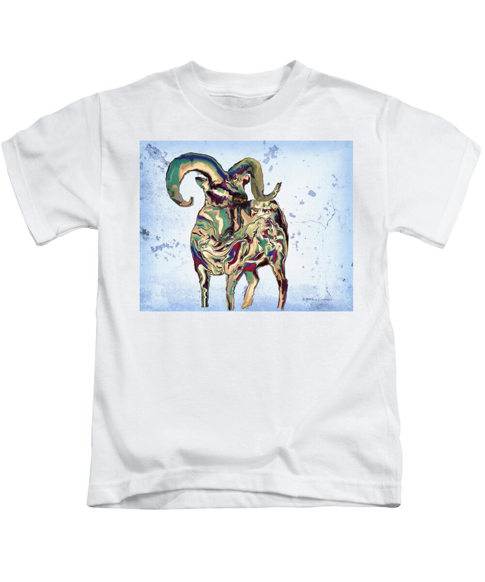 Bighorn Ram Kids T-Shirt featuring the digital art Montana Bighorn Ram by Kae Cheatham