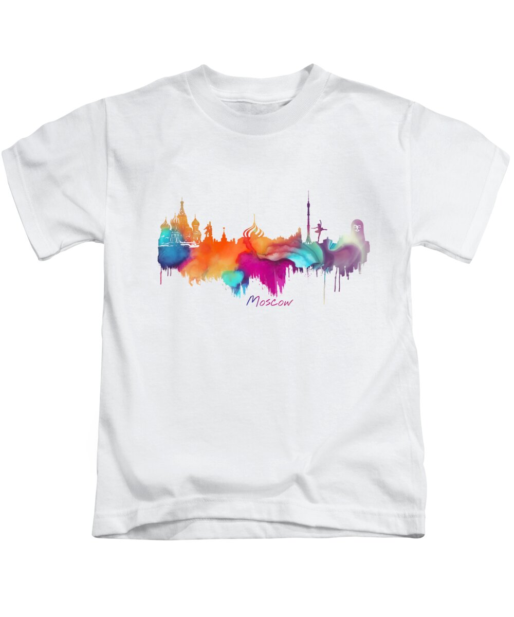 Moscow Skyline Kids T-Shirt featuring the digital art Moscow #1 by Justyna Jaszke JBJart