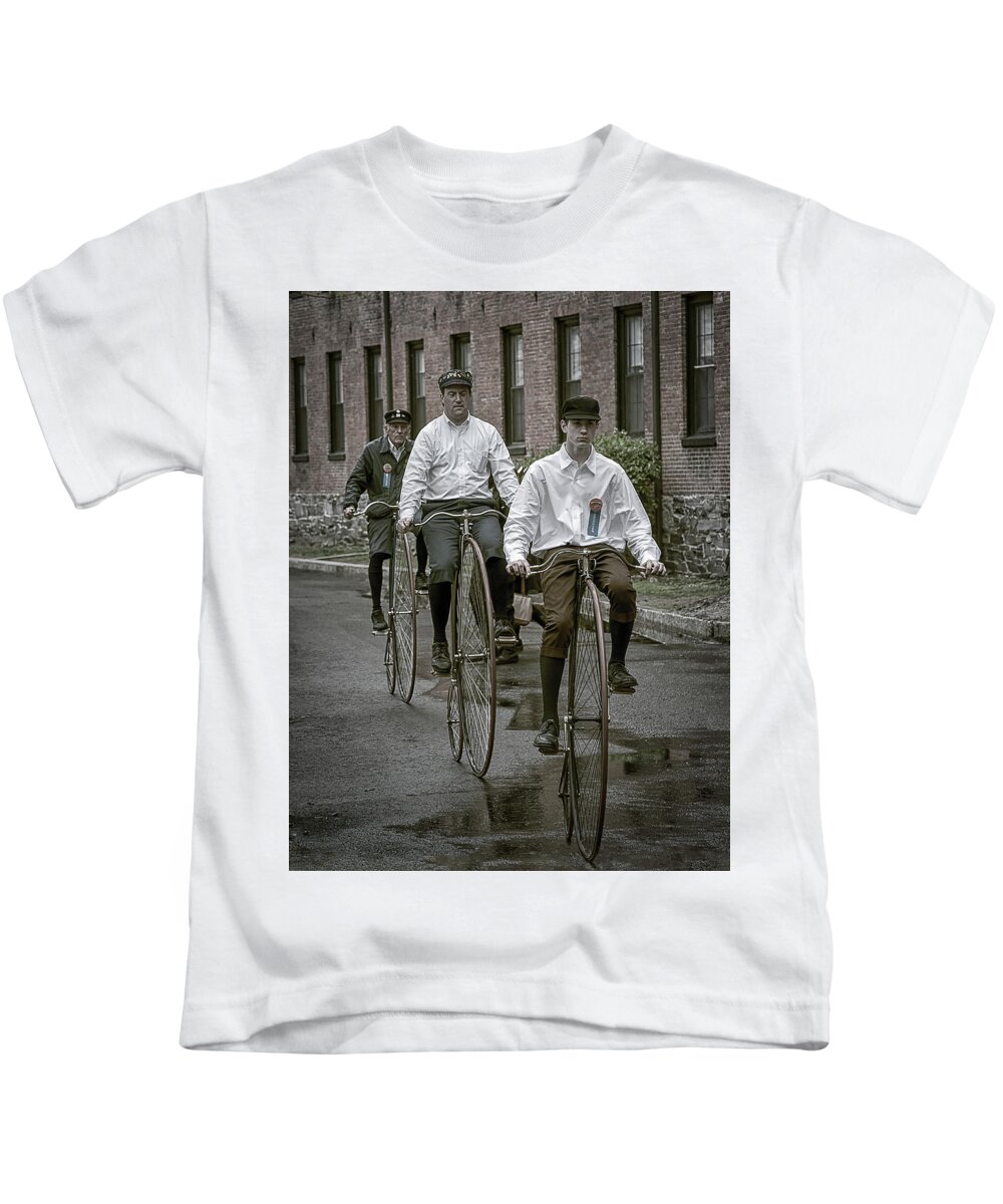 Massachusetts Kids T-Shirt featuring the photograph Penny Farthing Bikes #1 by Rick Mosher