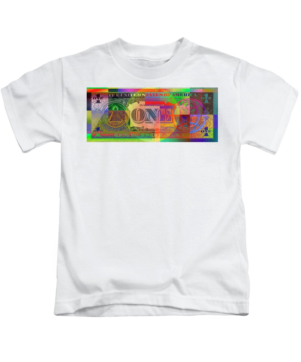 visual Art Pop By Serge Averbukh Kids T-Shirt featuring the photograph Pop-Art Colorized One U. S. Dollar Bill Reverse #1 by Serge Averbukh