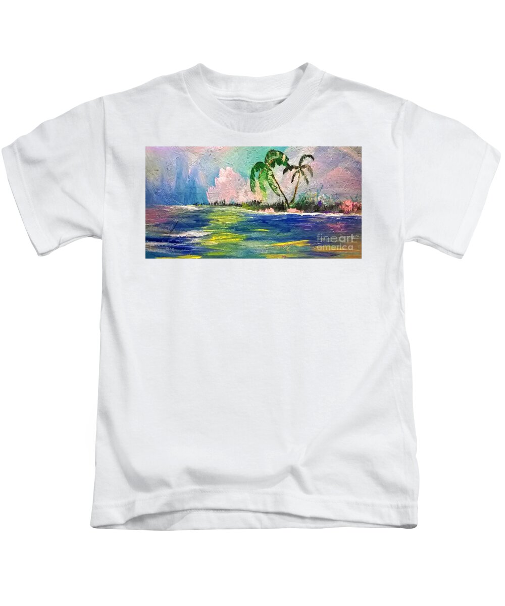 Beach Ocean View Palms Florida Kids T-Shirt featuring the painting Sea ya #2 by James and Donna Daugherty