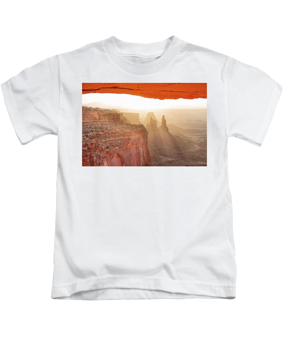 Canyonlands National Park Kids T-Shirt featuring the photograph Sunrise at Mesa Arch #1 by Kunal Mehra