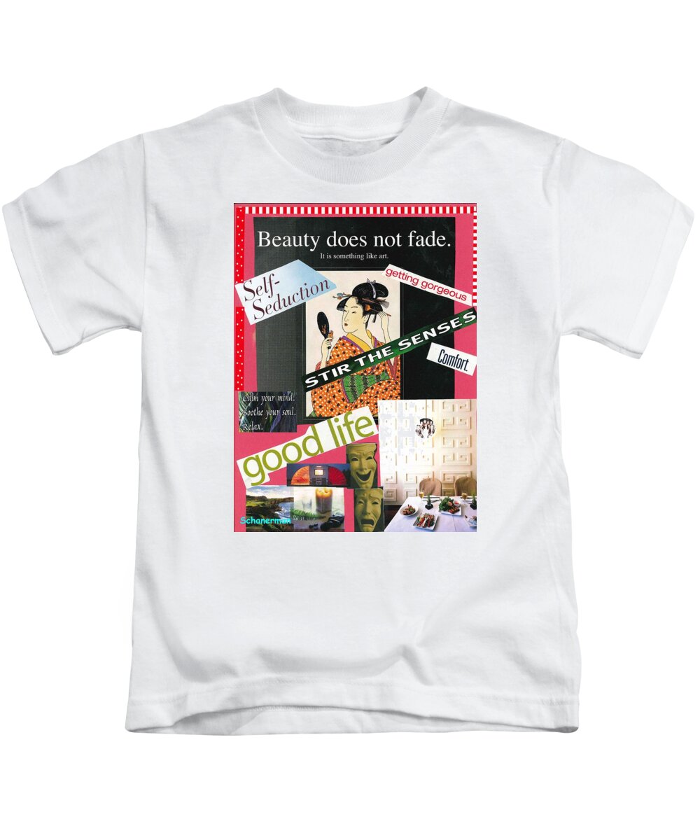 Collage Art Kids T-Shirt featuring the mixed media The Essence of Beauty #1 by Susan Schanerman
