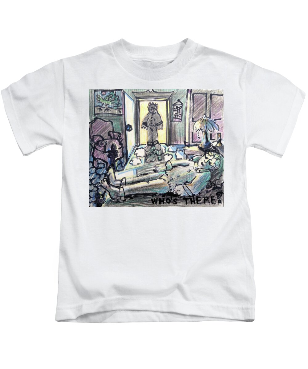  Kids T-Shirt featuring the painting Who's There? #1 by Sperry Andrews