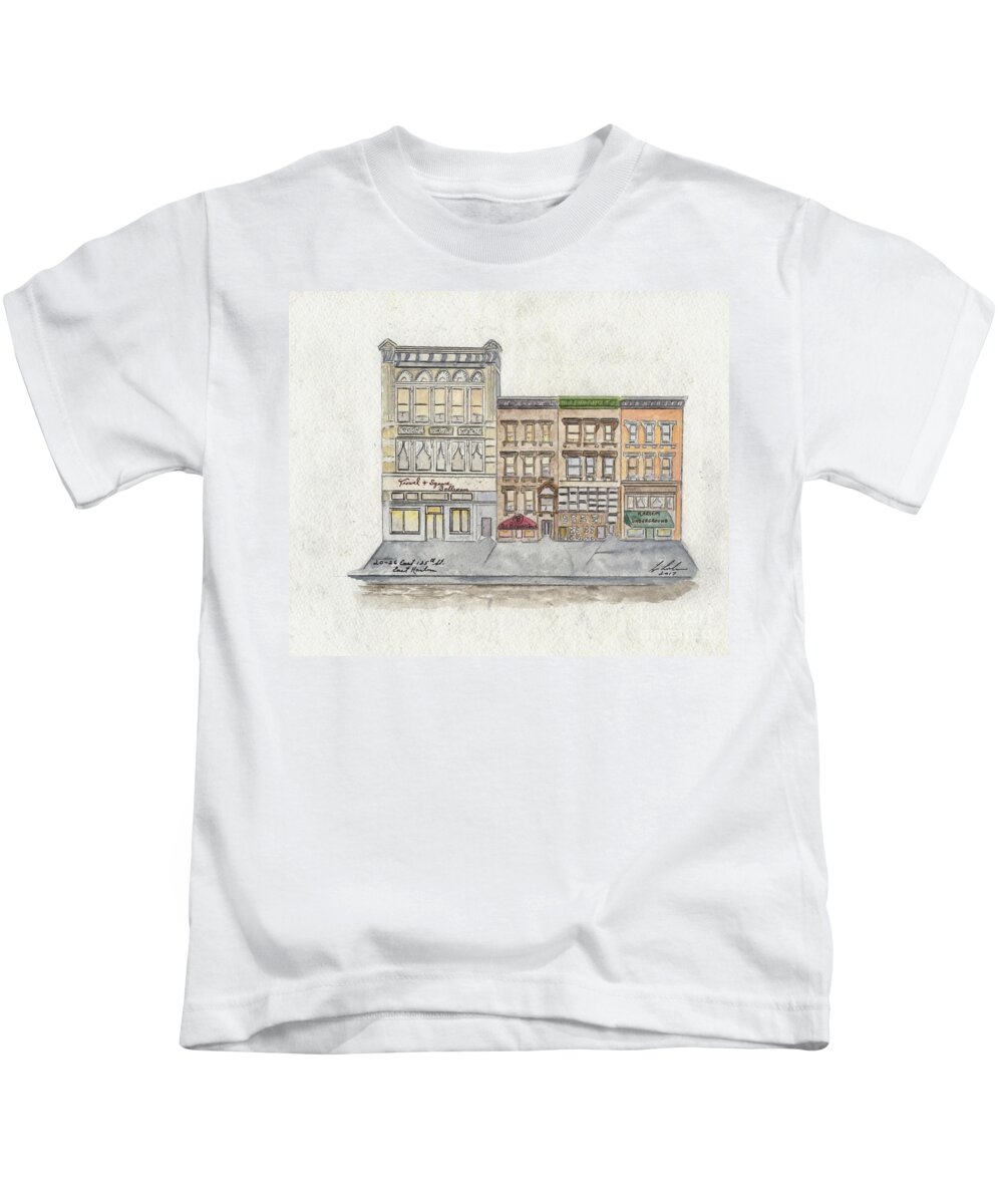 East Harlem Kids T-Shirt featuring the painting 120 to 126 East 125th Street in East Harlem by Afinelyne