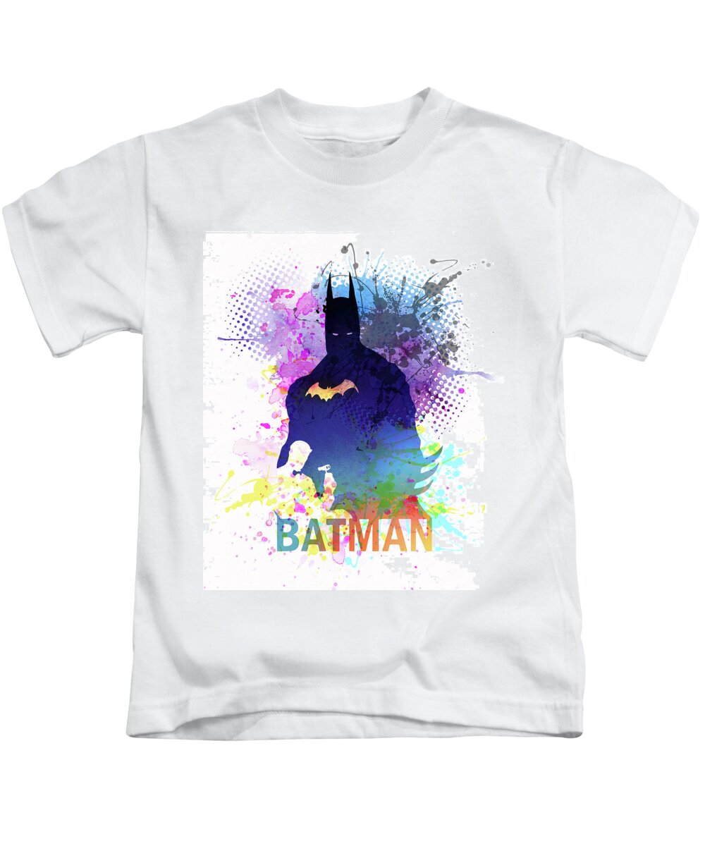 Superheroes Kids T-Shirt featuring the painting Batman #2 by Art Popop