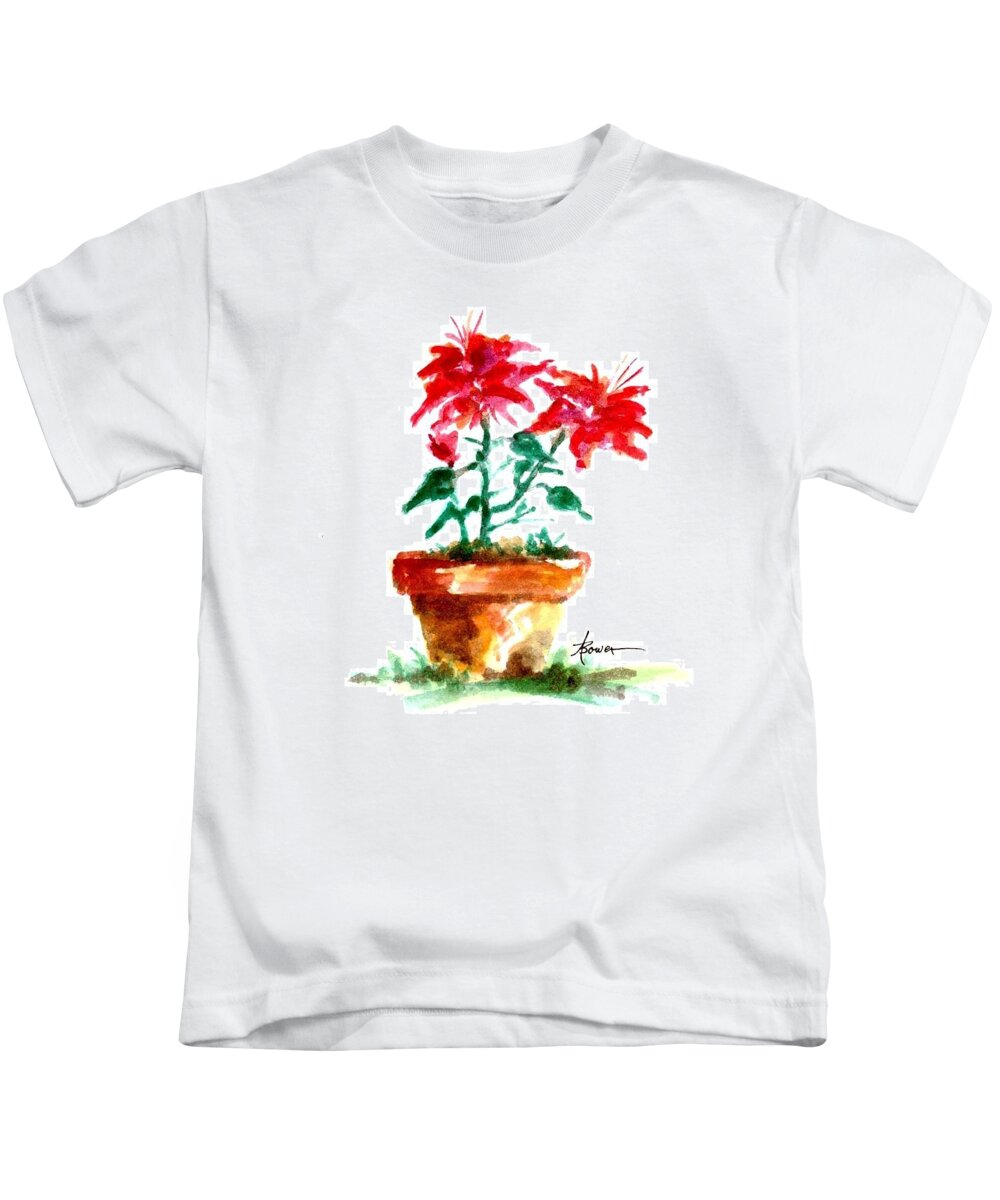 Poinsettias Kids T-Shirt featuring the painting Cracked Pot by Adele Bower