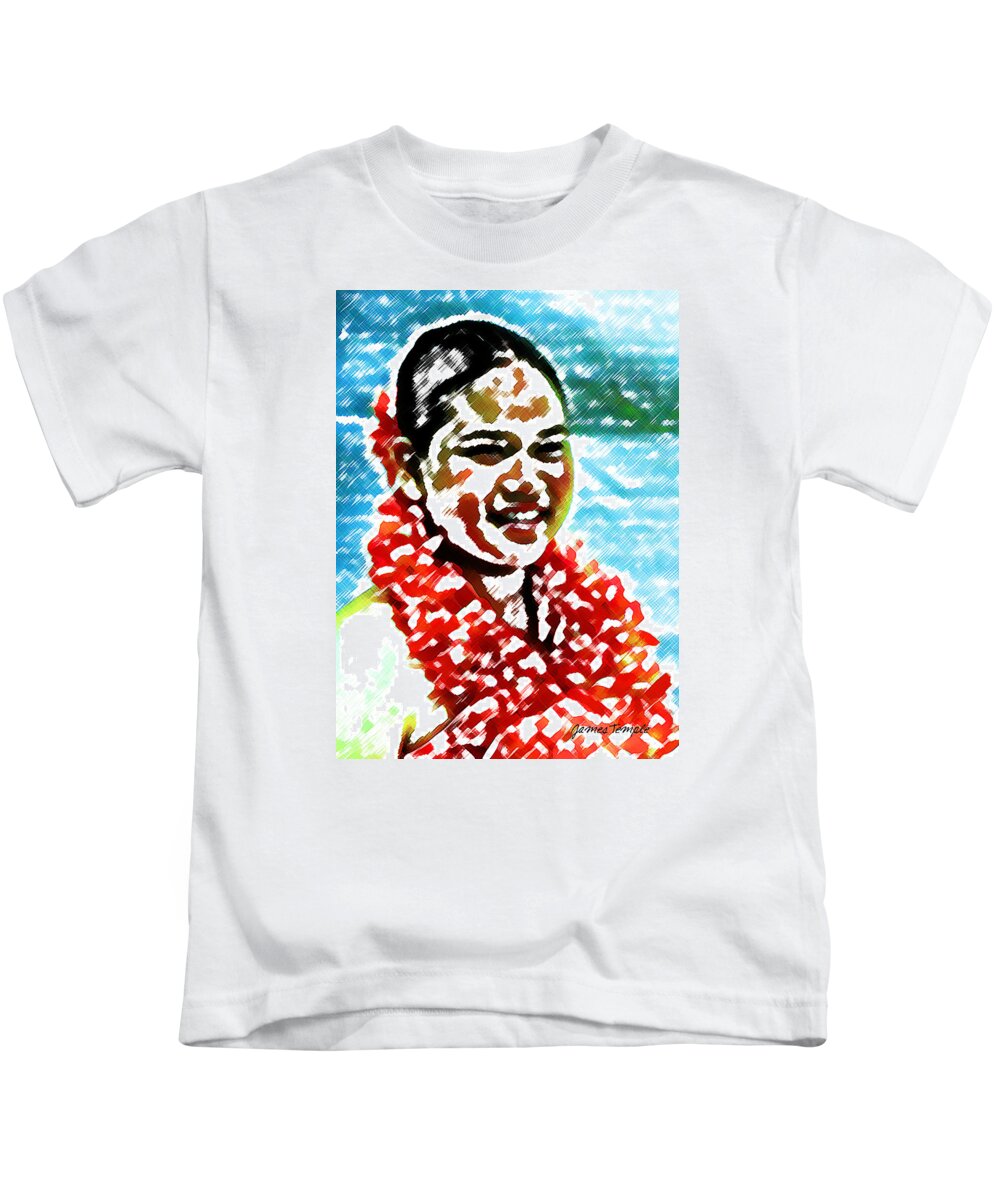 Red Lei Kids T-Shirt featuring the digital art Red Lei #1 by James Temple