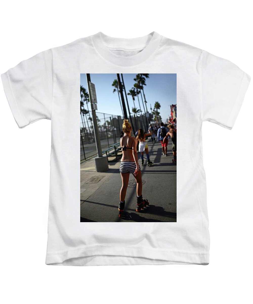 Young girls roller skating in Venice Beach Kids T-Shirt by Nano Calvo -  Pixels