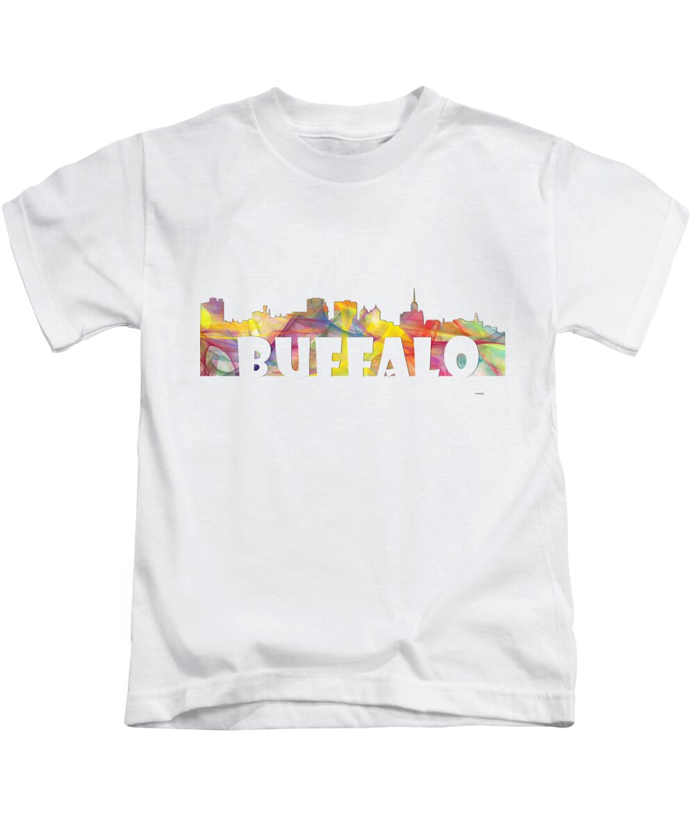 Buffalo New York Skyline Kids T-Shirt featuring the digital art Buffalo New York Skyline #5 by Marlene Watson
