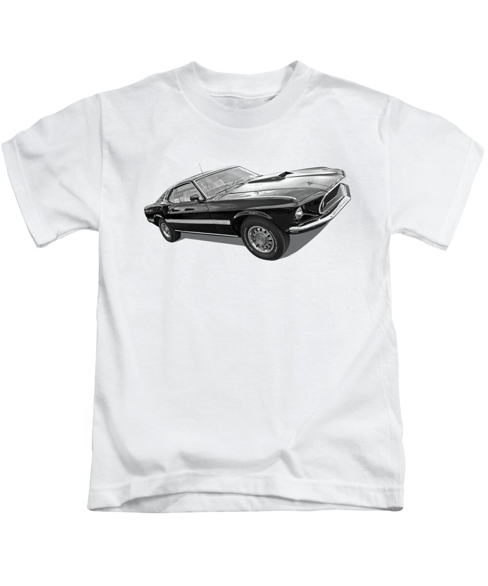 Ford Mustang Kids T-Shirt featuring the photograph 69 Mach1 in Black and White by Gill Billington
