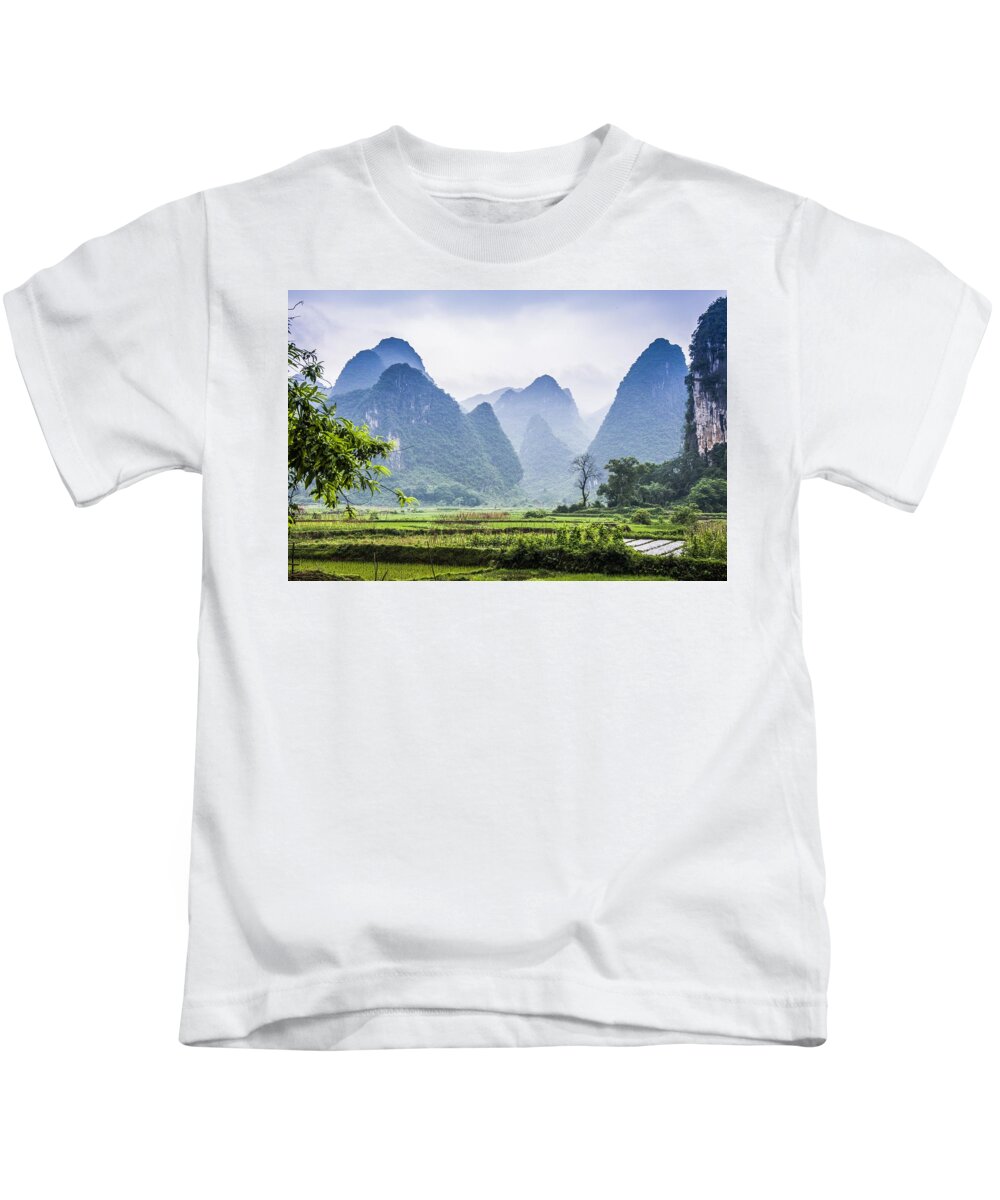 Karst Kids T-Shirt featuring the photograph Karst rural scenery in spring #7 by Carl Ning