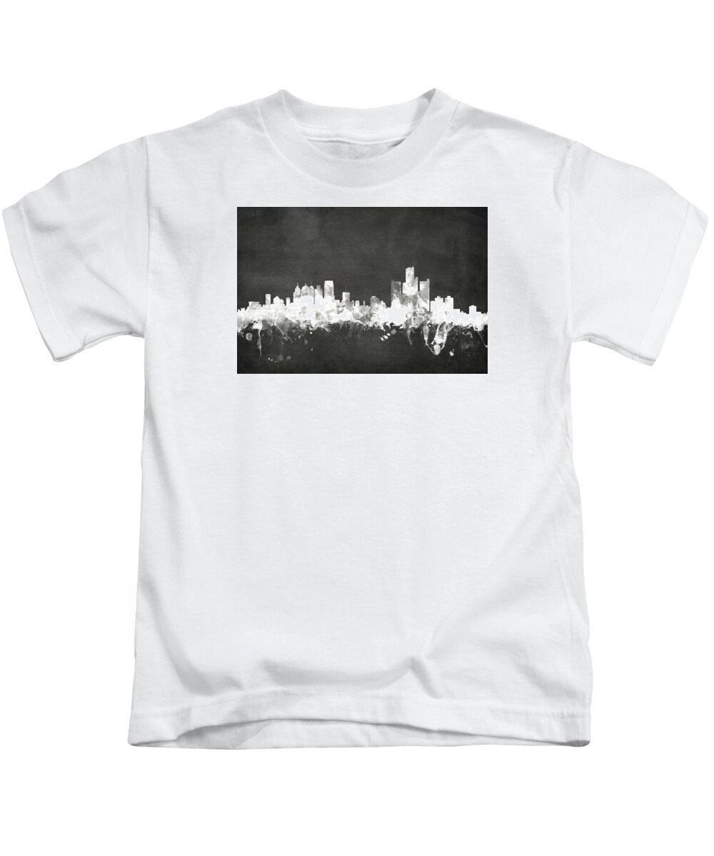 United States Kids T-Shirt featuring the digital art Detroit Michigan Skyline #8 by Michael Tompsett