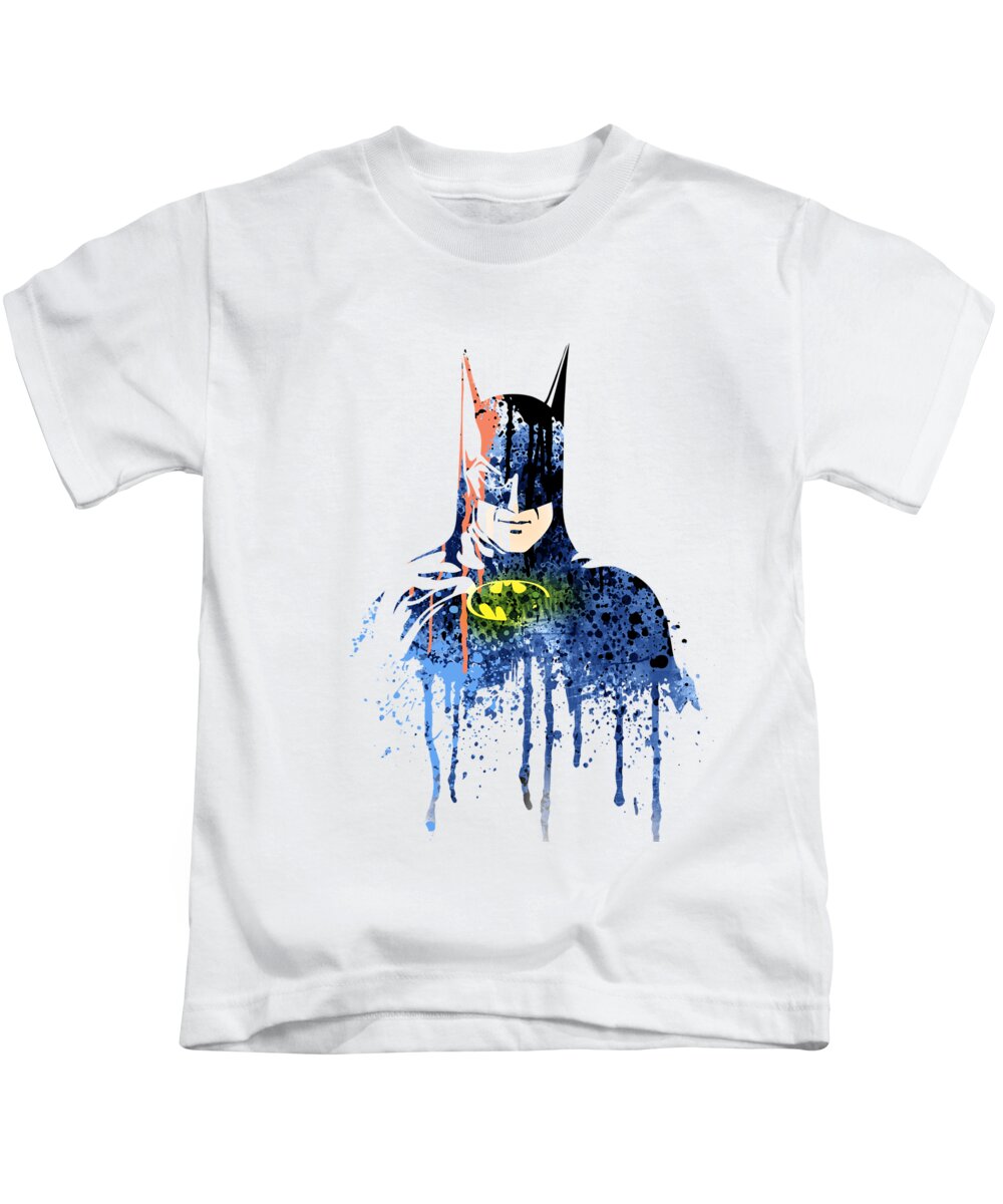Superheroes Kids T-Shirt featuring the painting Batman #9 by Art Popop