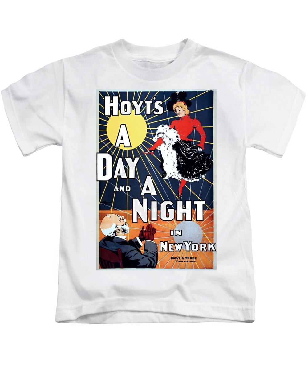 New York Kids T-Shirt featuring the painting A Day and a Night in New York, performing arts poster, 1898 by Vincent Monozlay