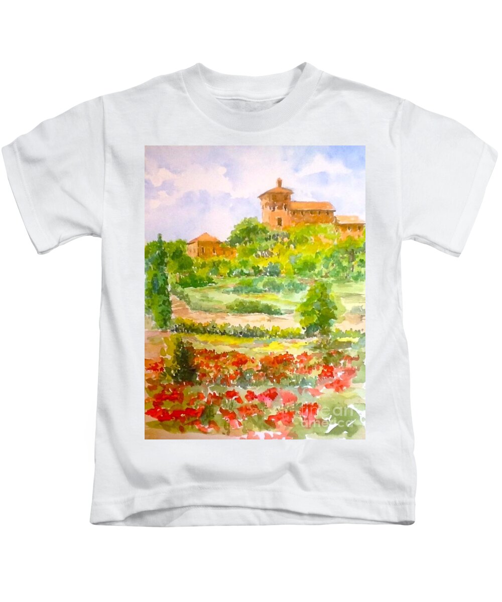 Tuscany Kids T-Shirt featuring the painting A Hillside near San Gimignano by Patsy Walton