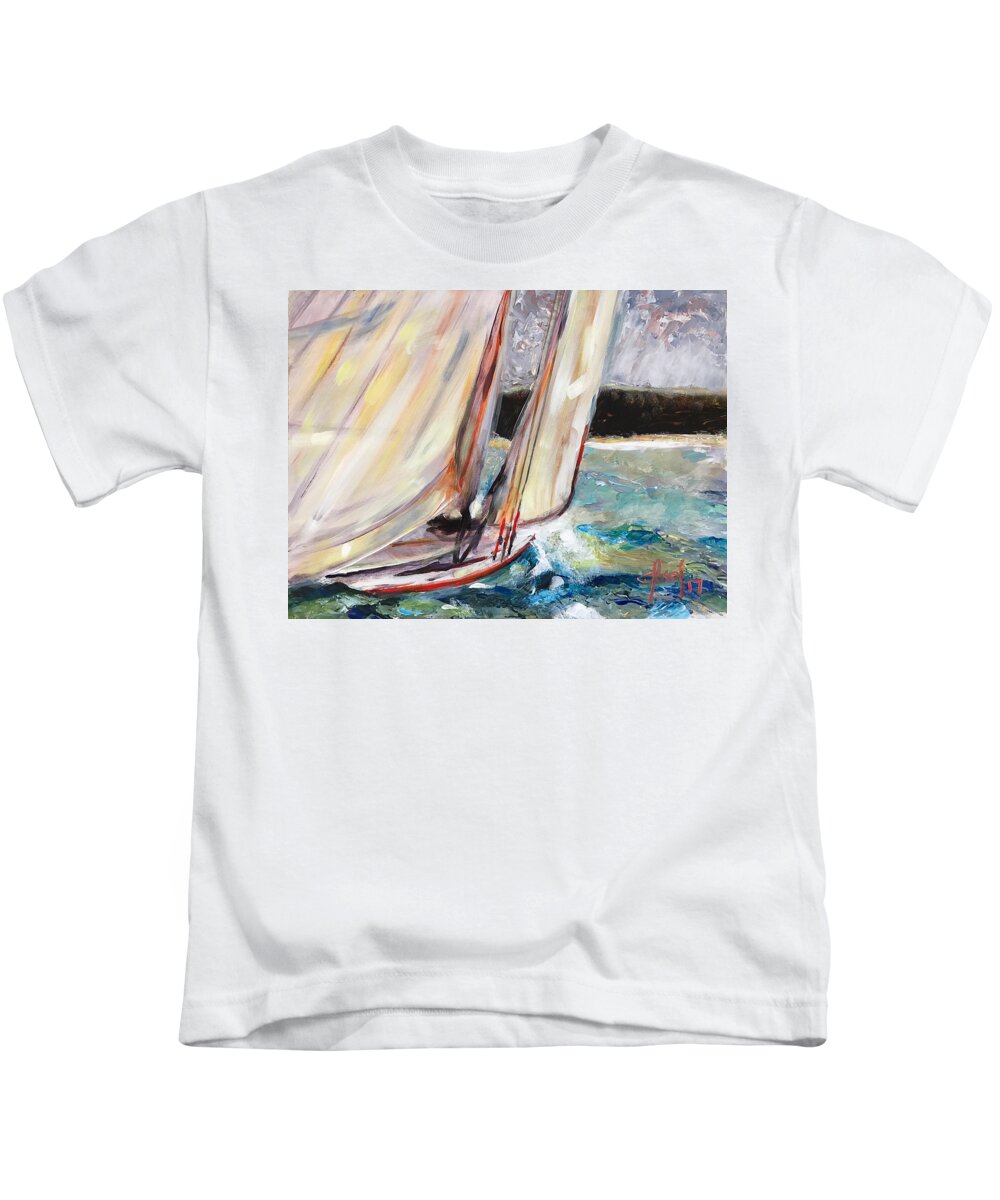 Abaco Kids T-Shirt featuring the painting Abaco Dinghy Race II by Josef Kelly