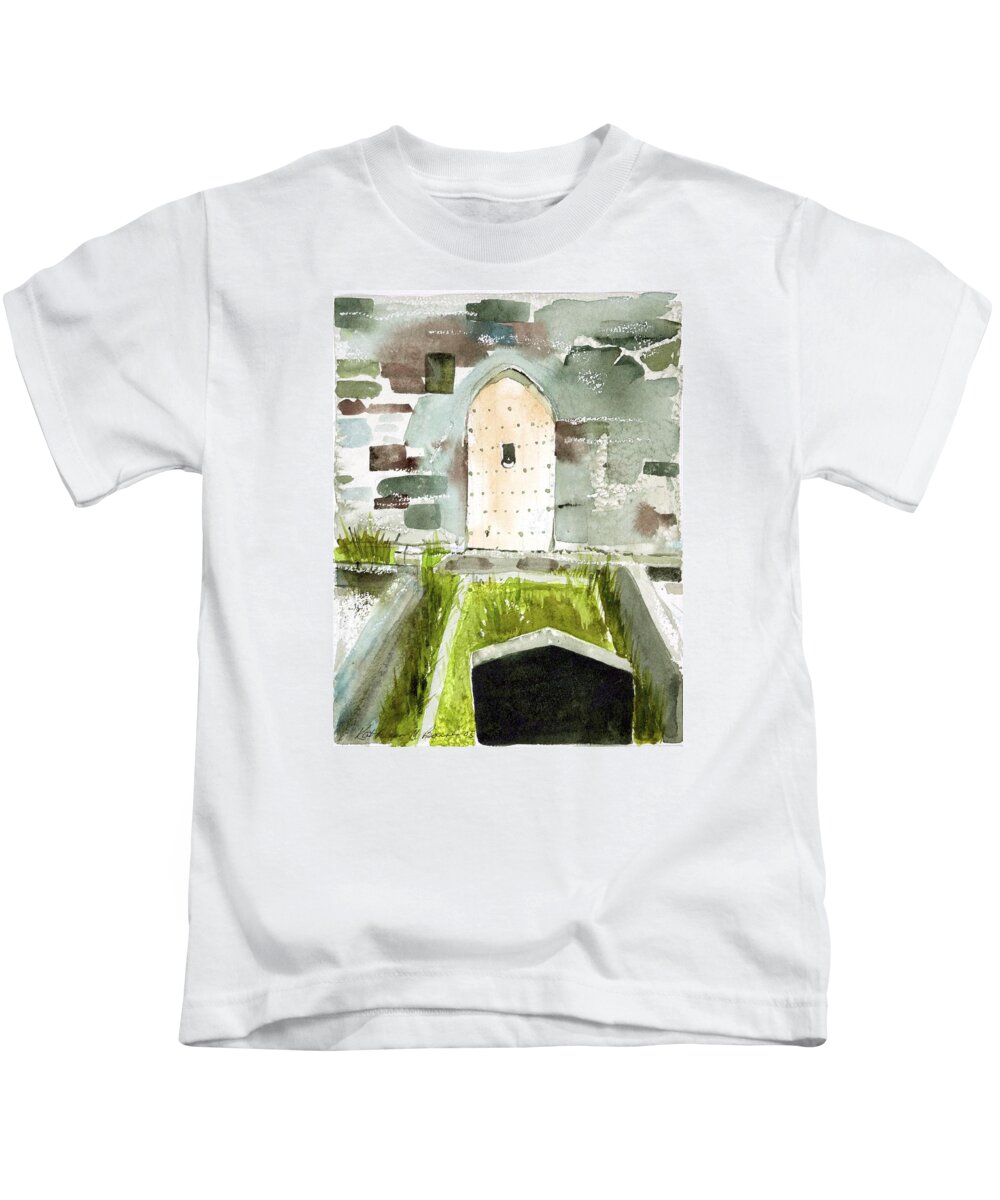 Abbey Kids T-Shirt featuring the painting Abbey Door by Kathleen Barnes