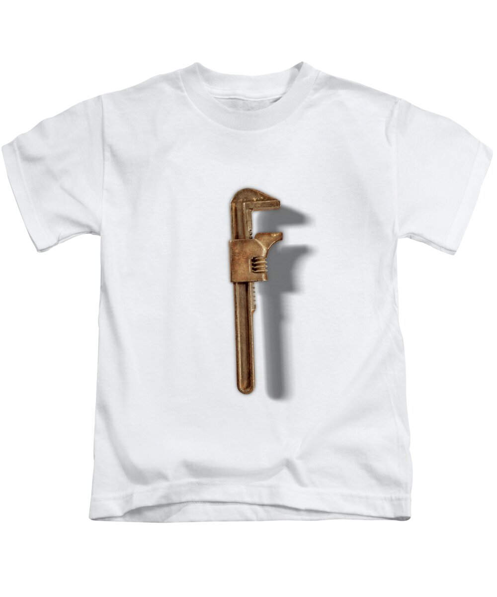 Antique Kids T-Shirt featuring the photograph Adjustable Wrench Back on Color Paper by YoPedro