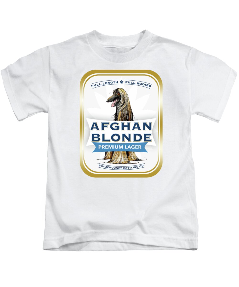 Beer Kids T-Shirt featuring the drawing Afghan Blonde Premium Lager by Canine Caricatures By John LaFree