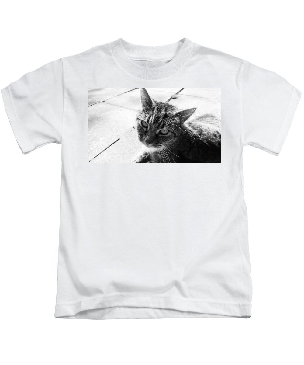 Black And White Kids T-Shirt featuring the photograph After lunch by Pedro Fernandez