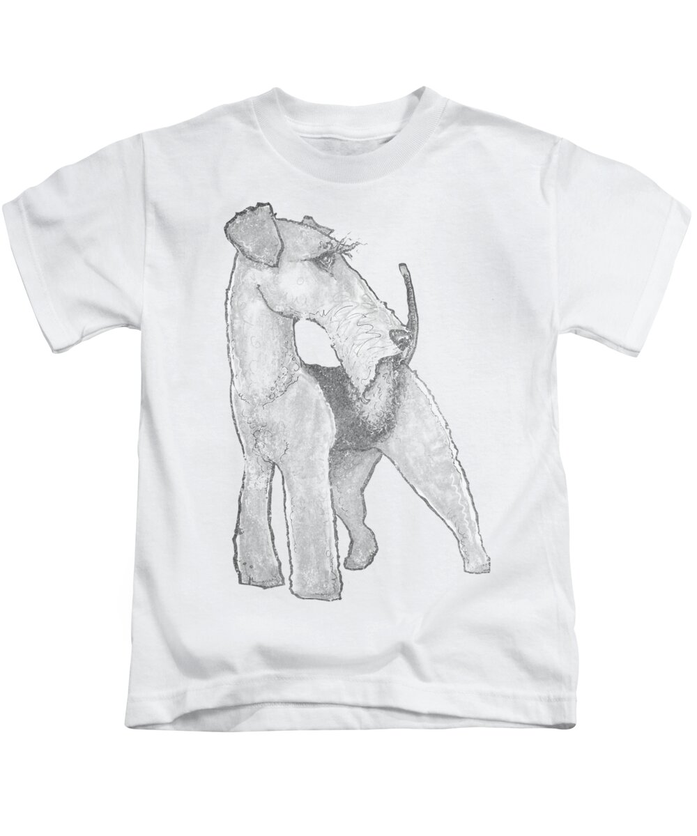 Airedale Terrier Kids T-Shirt featuring the drawing Airedale Terrier Distressed by Canine Caricatures By John LaFree
