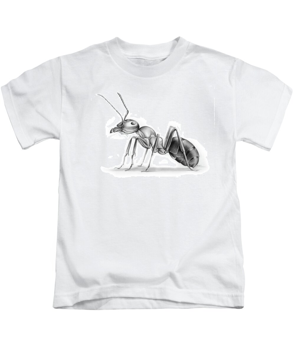 Ant Kids T-Shirt featuring the drawing Ant by Greg Joens