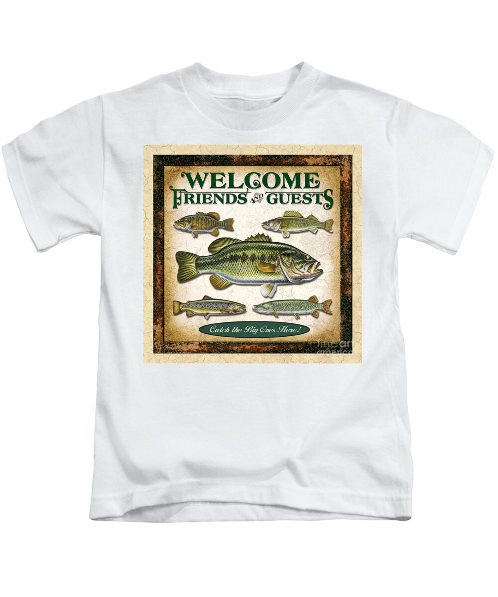 Jon Q Wright Kids T-Shirt featuring the painting Antique Lure Fish Panel three by JQ Licensing