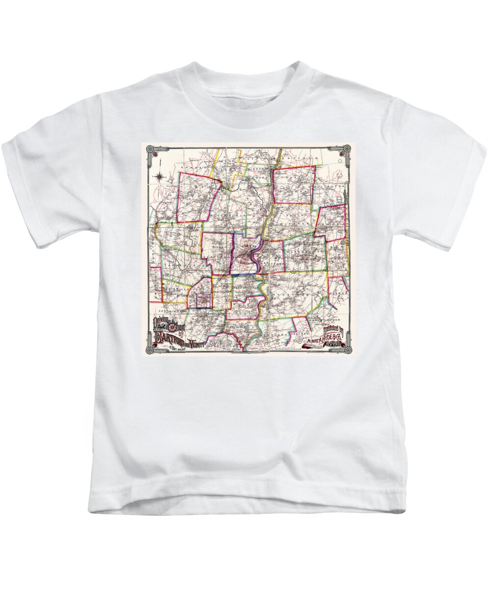 Hartford Kids T-Shirt featuring the photograph Horse Carriage Era Driving Map of Hartford Connecticut Vicinity 1884 by Phil Cardamone
