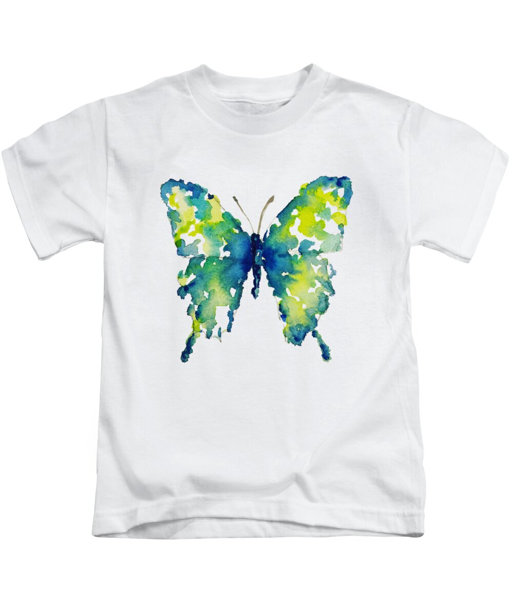 Butterfly Kids T-Shirt featuring the painting Aqua watercolor butterfly Liana Yarckin by Liana Yarckin