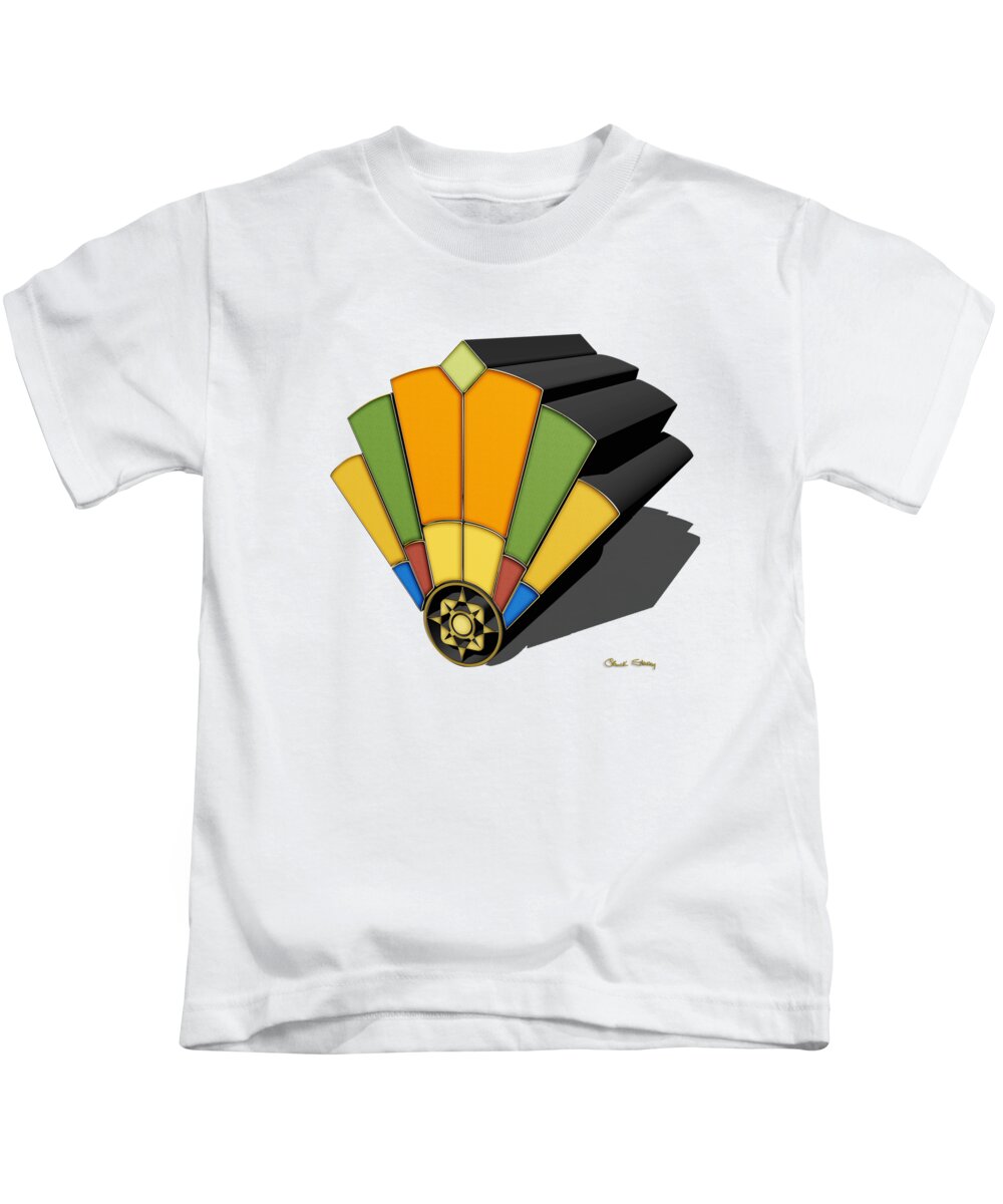 Art Deco Kids T-Shirt featuring the digital art Art Deco Fan 8 3 D by Chuck Staley