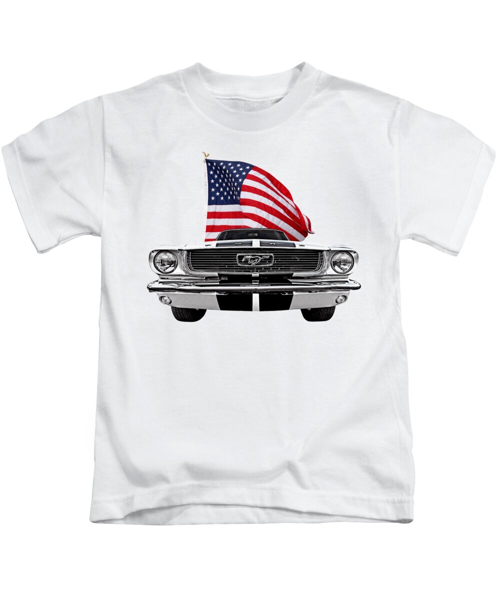 Mustang Kids T-Shirt featuring the photograph Patriotic Mustang on White by Gill Billington