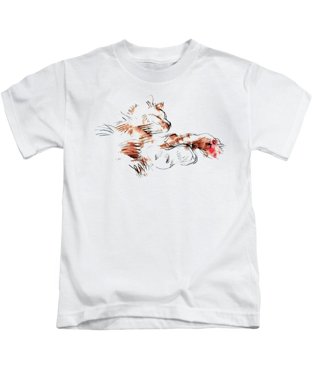 Cats Kids T-Shirt featuring the mixed media Merph Chillin' - pet portrait by Carolyn Weltman
