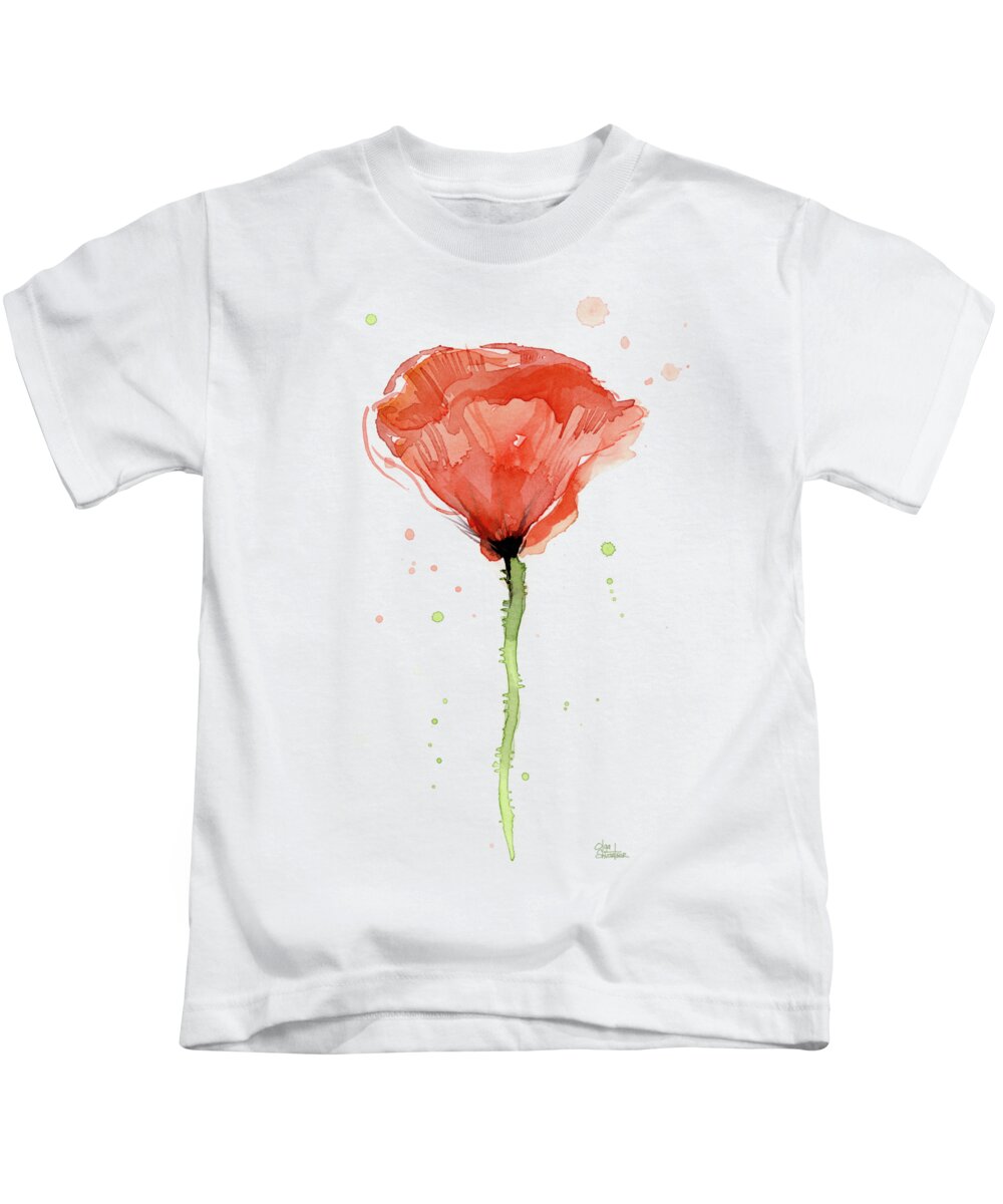 Watercolor Poppy Kids T-Shirt featuring the painting Abstract Red Poppy Watercolor by Olga Shvartsur