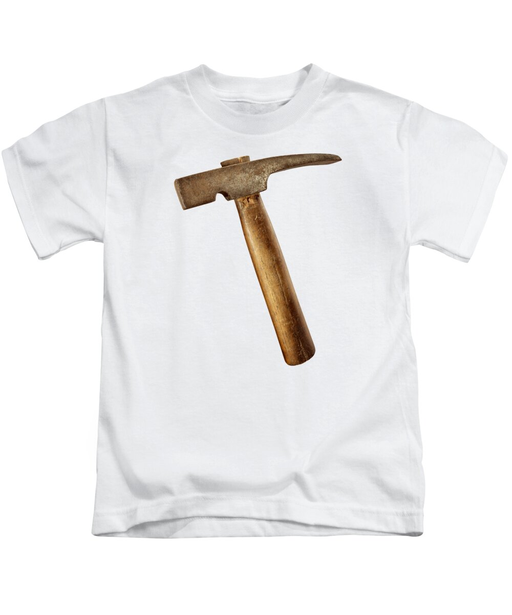 Antique Kids T-Shirt featuring the photograph Antique Plumb Masonry Hammer on Color Paper by YoPedro