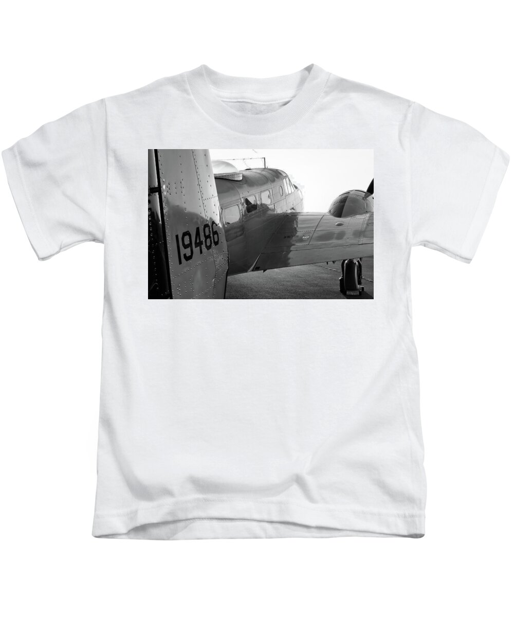 Warbird Kids T-Shirt featuring the photograph AT-11 in Black and White - 2017 Christopher Buff, www.Aviationbuff.com by Chris Buff
