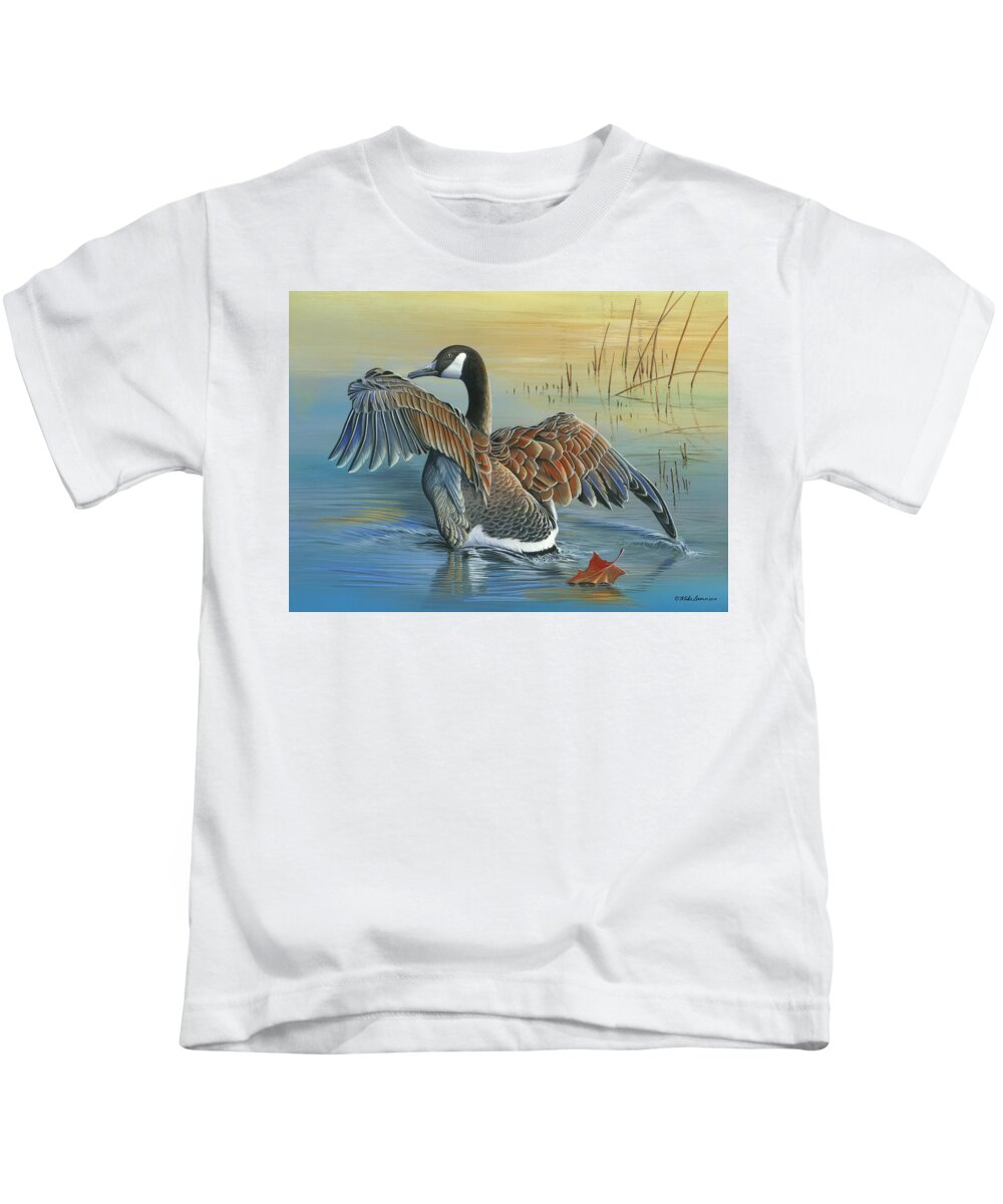 2015 Iowa Duck Stamp Winner Kids T-Shirt featuring the painting At First Light by Mike Brown