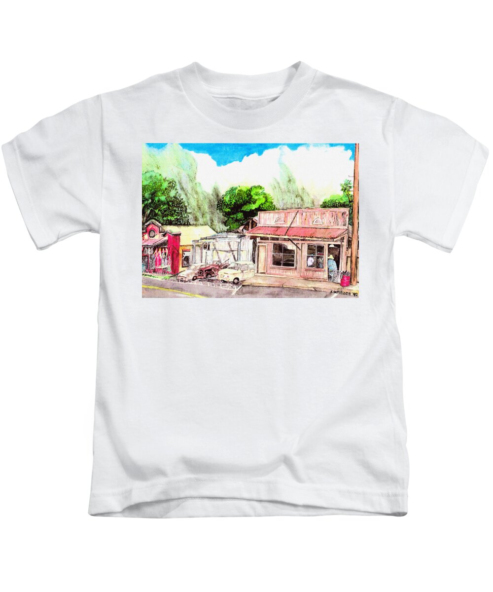 Historic Kids T-Shirt featuring the painting Auggies Pool Hall by Eric Samuelson