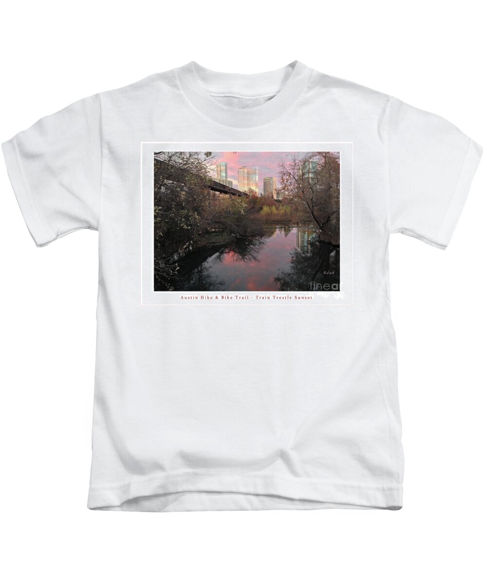 Triptych Kids T-Shirt featuring the photograph Austin Hike and Bike Trail - Train Trestle 1 Sunset Right Greeting Card Poster - Over Lady Bird Lake by Felipe Adan Lerma